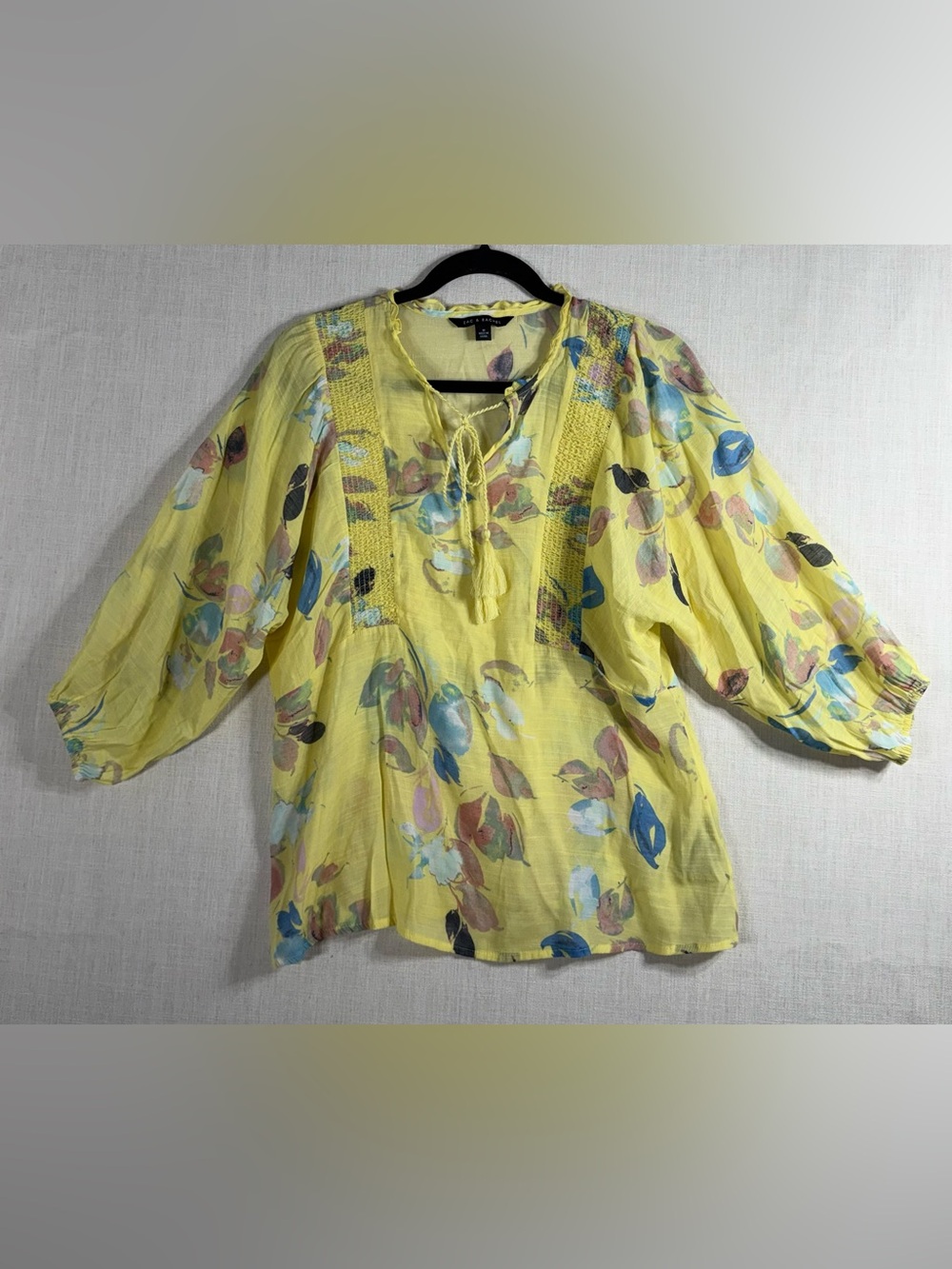 Zac & Rachel Yellow Floral Tie-Neck Peasant Tunic